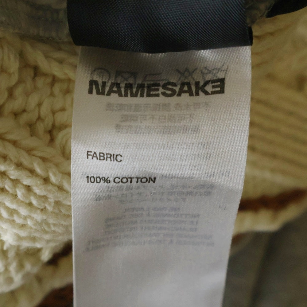 NAMESAKE(ナメサケ) 23AW IVY SLEEVELESS HOODIE フロントプリント スウェットニット切替デザイン スリーブレスプルオーバーパーカー フーディー グレー/ベージュ