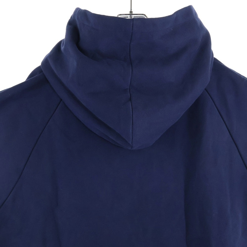 NAMESAKE(ナメサケ) 23AW IVY SLEEVELESS HOODIE フロントプリント スウェットニット切替デザイン スリーブレスプルオーバーパーカー フーディー ネイビー/ブルー