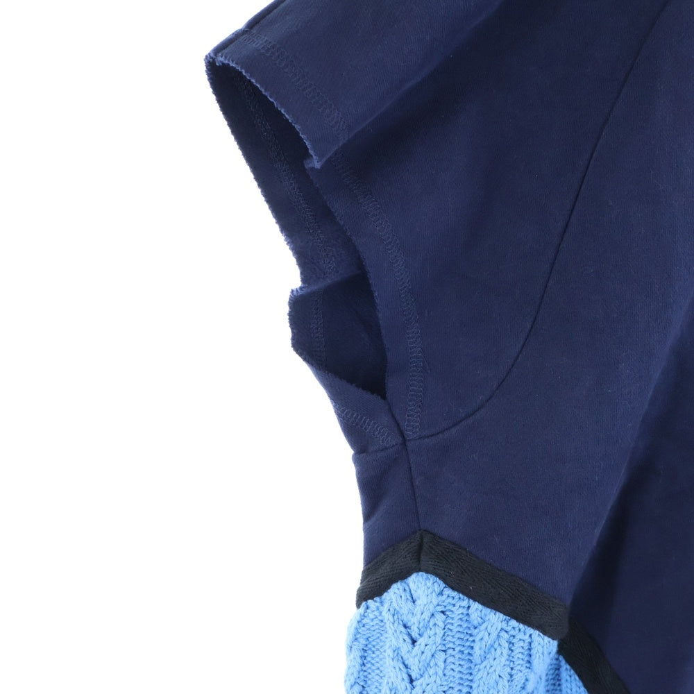 NAMESAKE(ナメサケ) 23AW IVY SLEEVELESS HOODIE フロントプリント スウェットニット切替デザイン スリーブレスプルオーバーパーカー フーディー ネイビー/ブルー