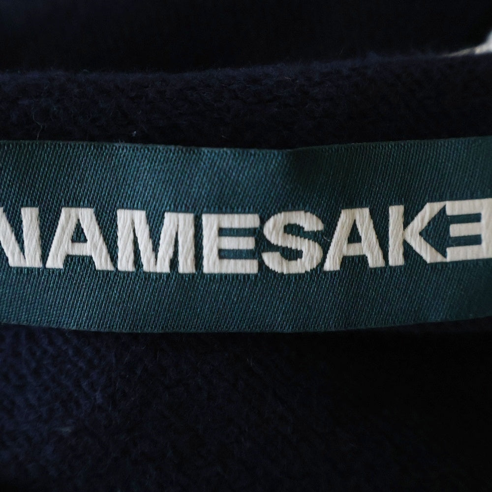 NAMESAKE(ナメサケ) 23AW IVY SLEEVELESS HOODIE フロントプリント スウェットニット切替デザイン スリーブレスプルオーバーパーカー フーディー ネイビー/ブルー
