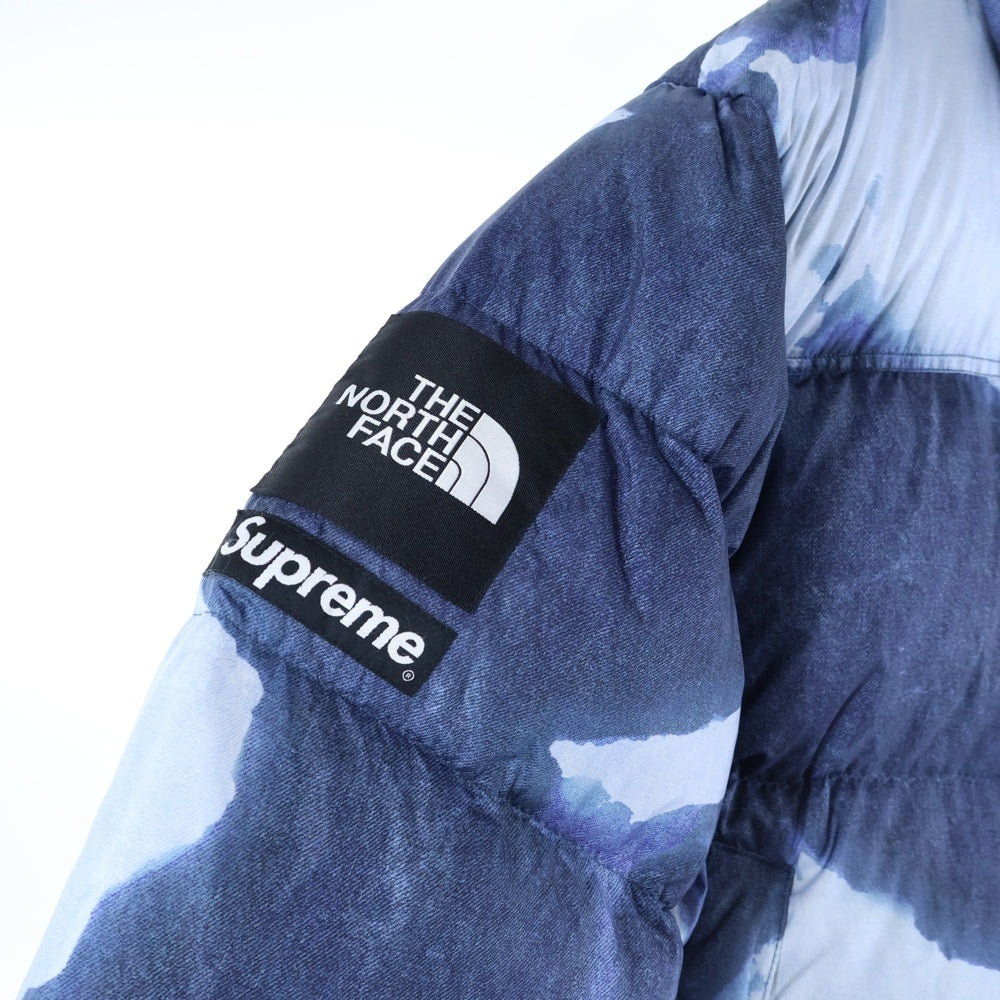 SUPREME(シュプリーム) 21AW ×The North Face Bleached Denim Print Nuptse Jacket ザノースフェイス ブリーチド デニムプリント ヌプシ ダウンジャケット インディゴ ND521001