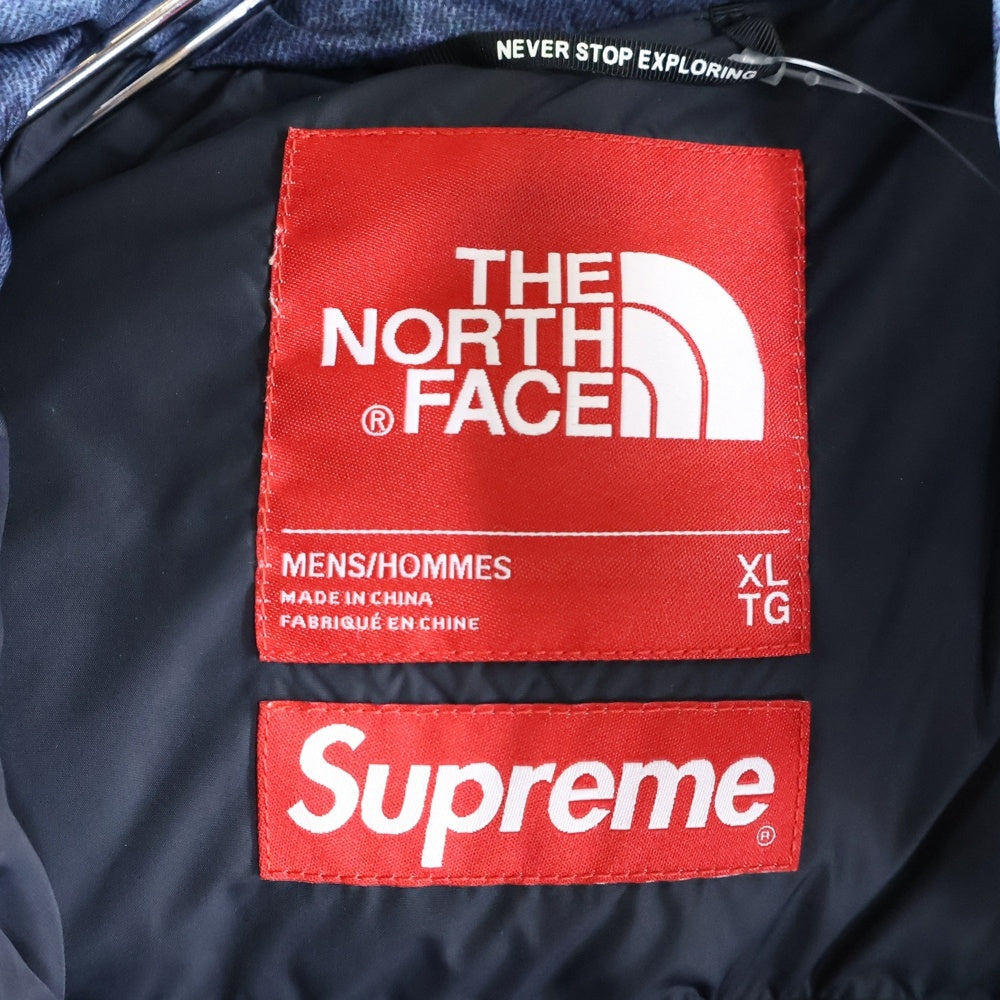 SUPREME(シュプリーム) 21AW ×The North Face Bleached Denim Print Nuptse Jacket ザノースフェイス ブリーチド デニムプリント ヌプシ ダウンジャケット インディゴ ND521001