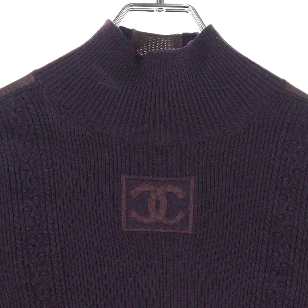 CHANEL(シャネル) ココマーク 切替デザイン タートルネック ウールニット セーター パープル レディース P77800K11276
