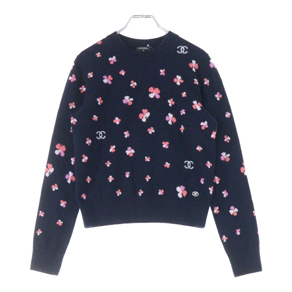 CHANEL(シャネル) 24SS ココマーク クローバー クルーネック カシミヤニット セーター ピンク/ネイビー レディース P76930K11094