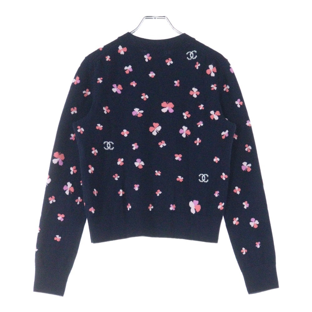 CHANEL(シャネル) 24SS ココマーク クローバー クルーネック カシミヤニット セーター ピンク/ネイビー レディース P76930K11094