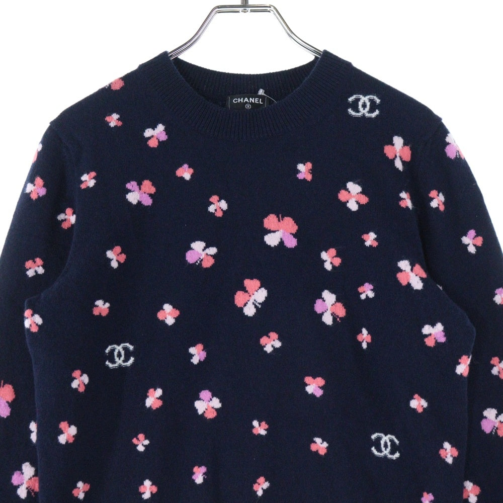 CHANEL(シャネル) 24SS ココマーク クローバー クルーネック カシミヤニット セーター ピンク/ネイビー レディース P76930K11094