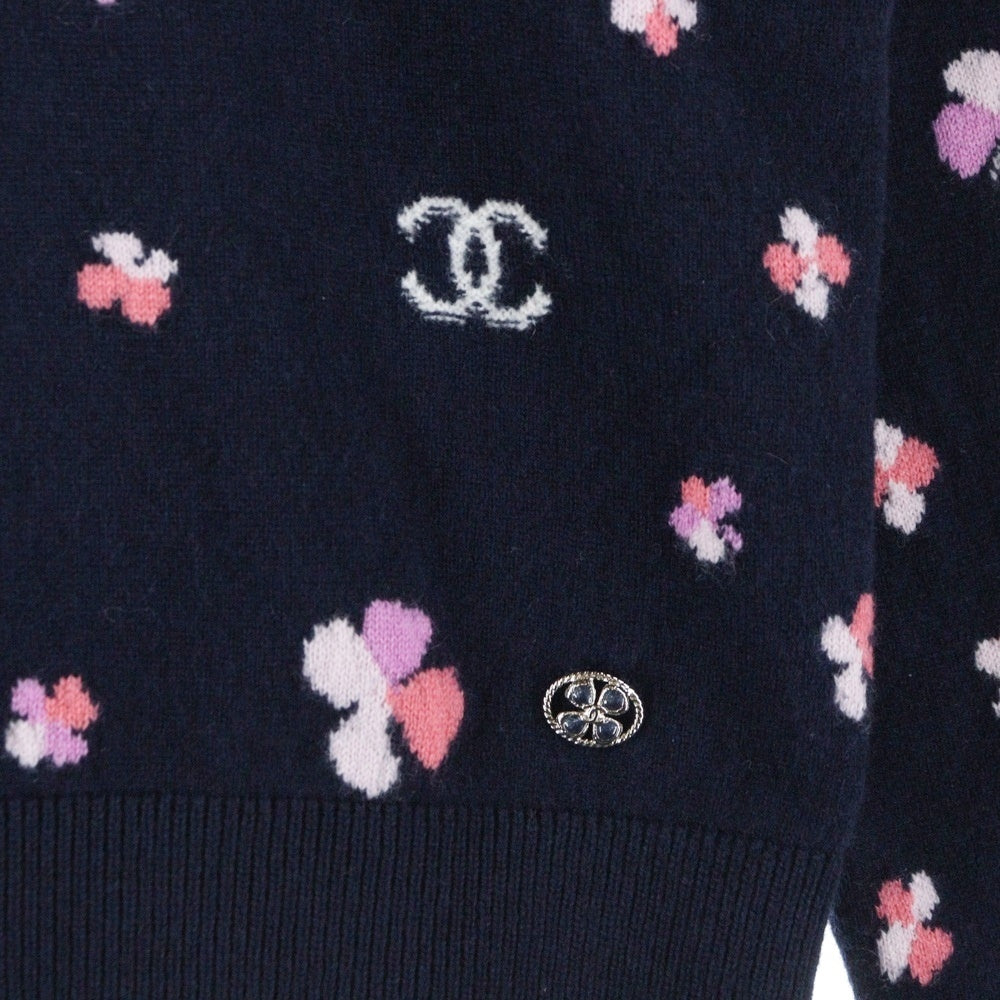 CHANEL(シャネル) 24SS ココマーク クローバー クルーネック カシミヤニット セーター ピンク/ネイビー レディース P76930K11094