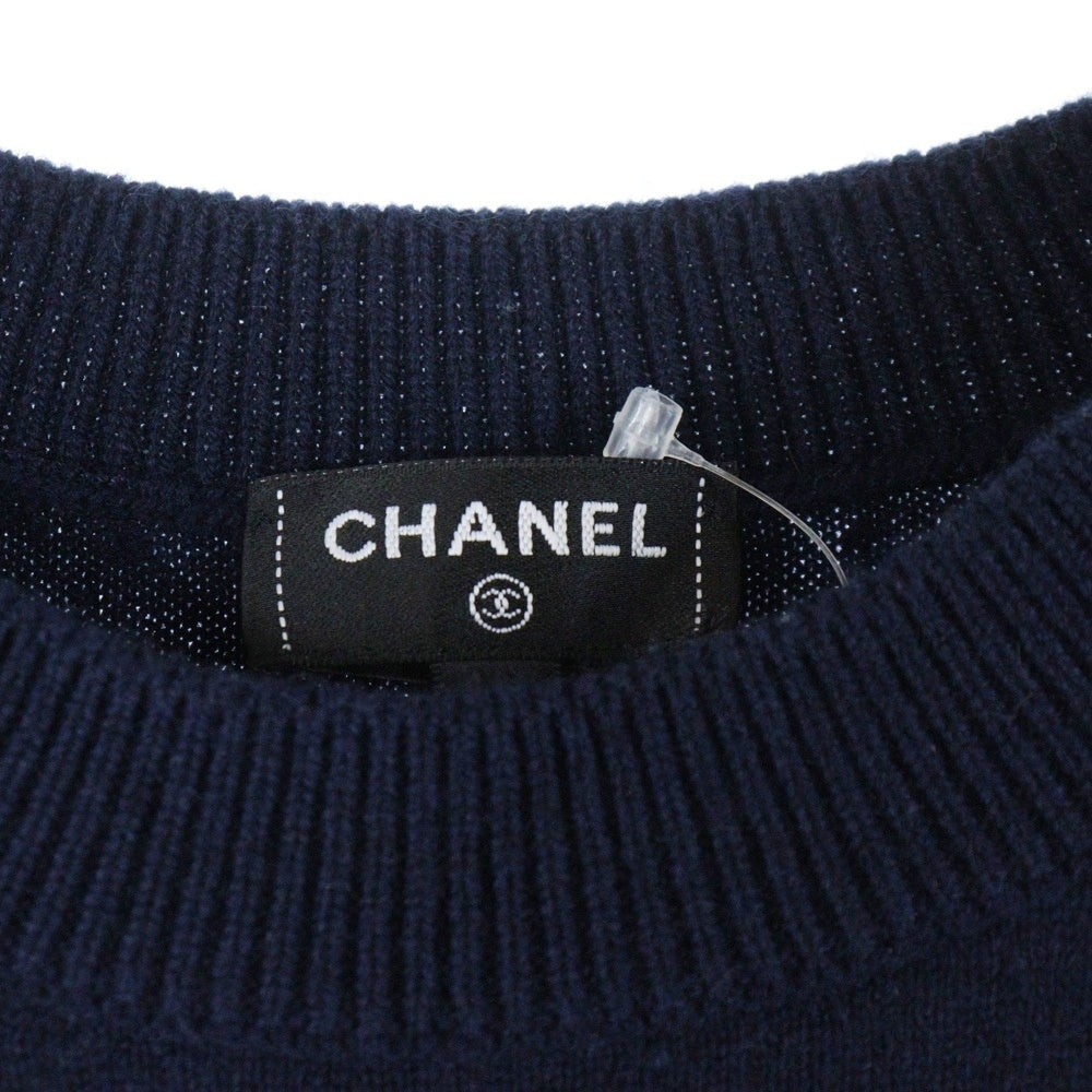 CHANEL(シャネル) 24SS ココマーク クローバー クルーネック カシミヤニット セーター ピンク/ネイビー レディース P76930K11094