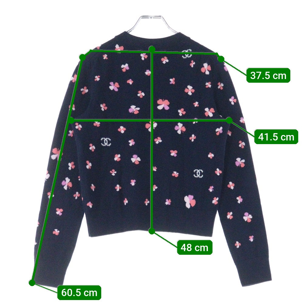 CHANEL(シャネル) 24SS ココマーク クローバー クルーネック カシミヤニット セーター ピンク/ネイビー レディース P76930K11094