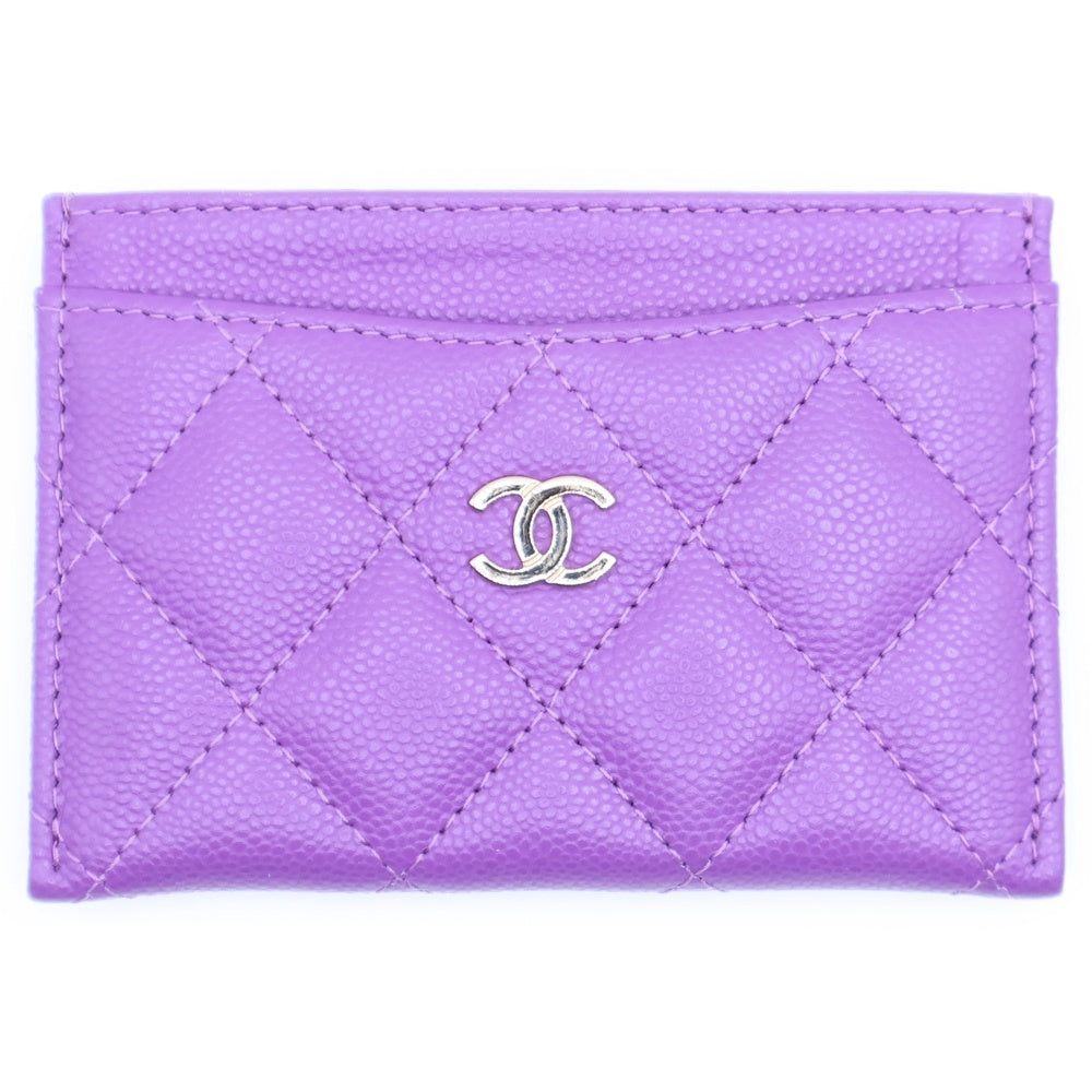CHANEL(シャネル) マトラッセ クラシック キャビアスキン カードケース パスケース パープル ゴールド金具 ランダムシリアル レディース