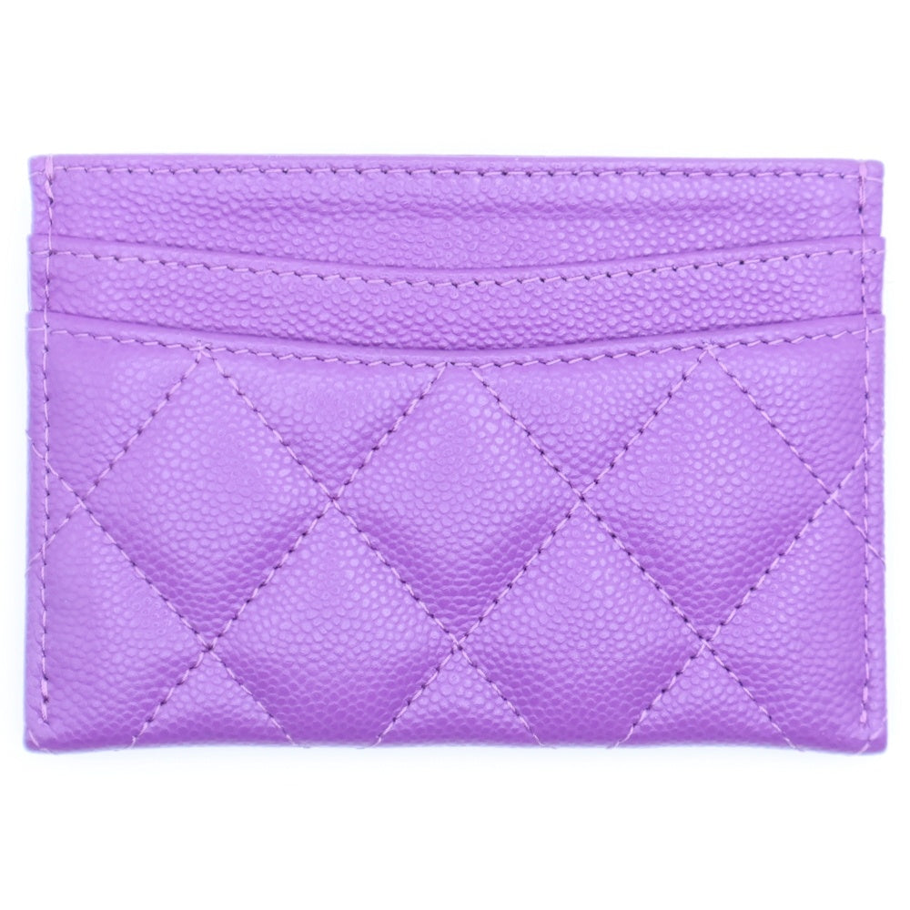 CHANEL(シャネル) マトラッセ クラシック キャビアスキン カードケース パスケース パープル ゴールド金具 ランダムシリアル レディース