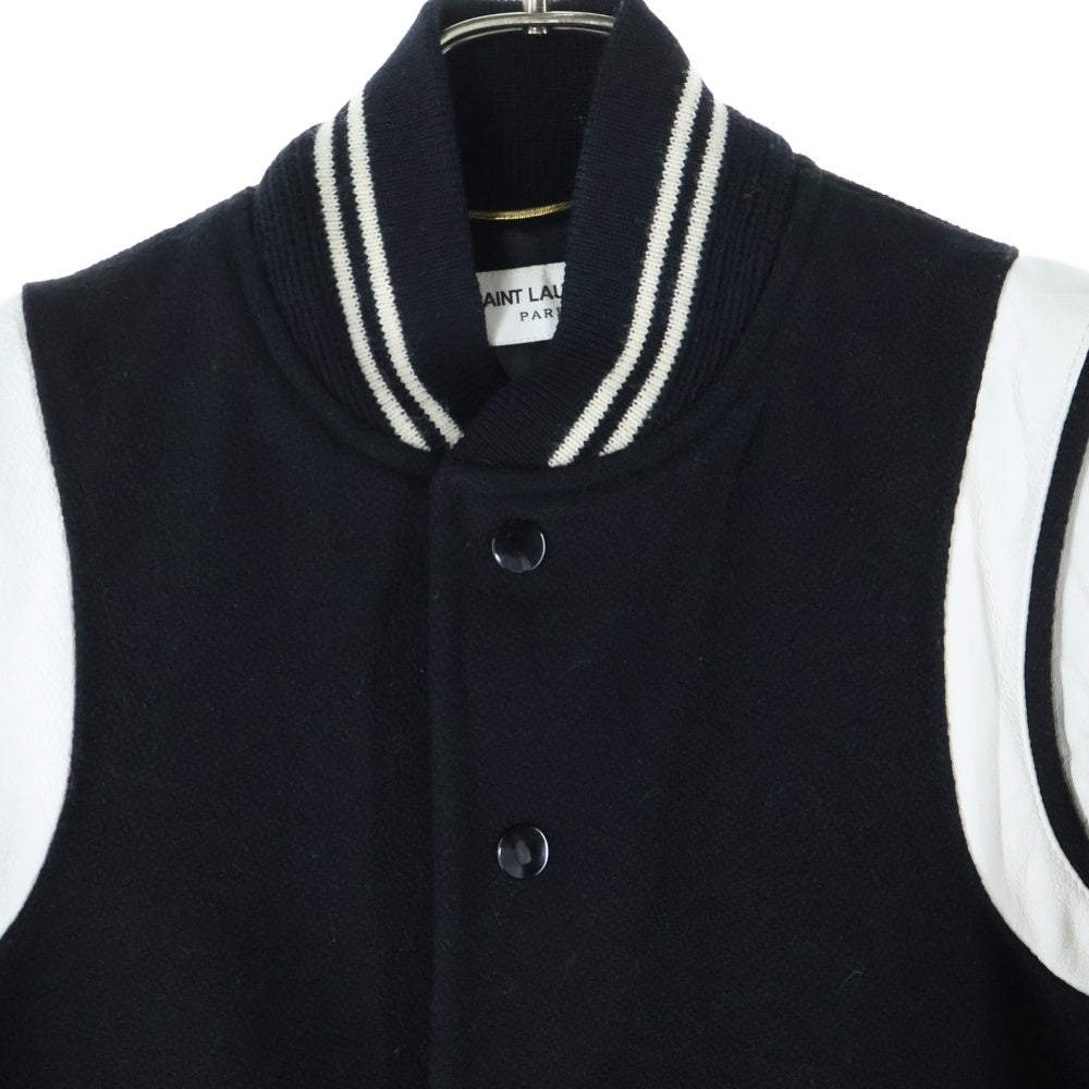 SAINT LAURENT PARIS(サンローランパリ) テディジャケット レザートリムスタジャン ブルゾン ブラック レディース 376283 YYD80