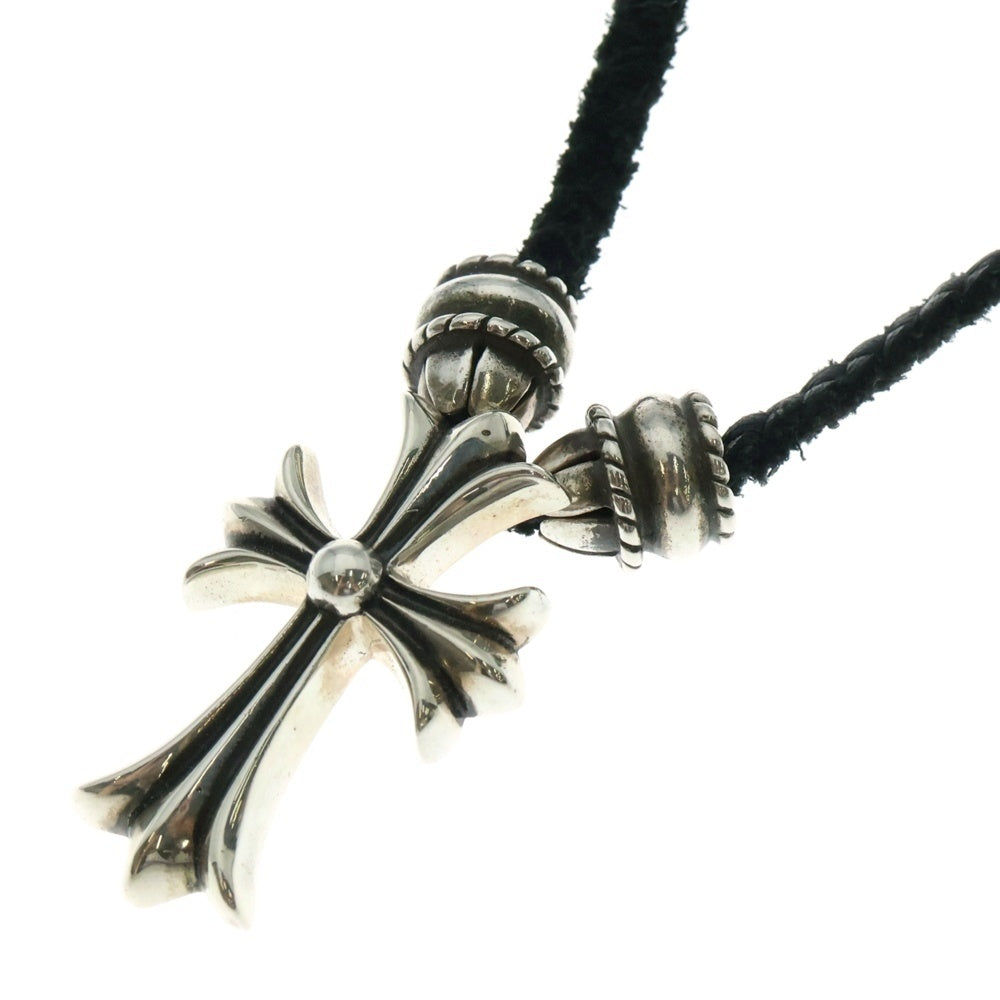 CHROME HEARTS(クロムハーツ) CH CRS SML CL スモールCHクロス クリンプト レザーブレイド ネックレス シルバー/ブラック BCA217
