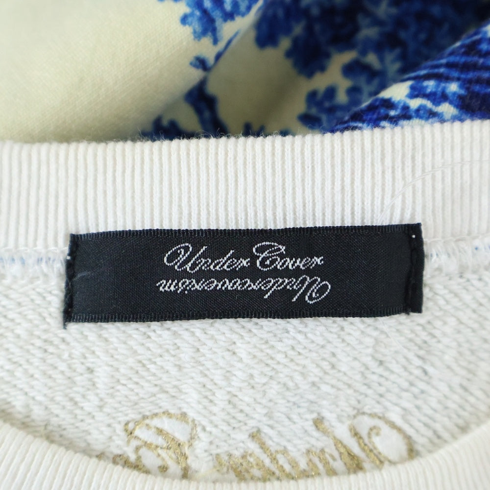 UNDERCOVER(アンダーカバー) 14AW 総柄アートプリント サイドジップ ポリコットン クルーネック スウェット トレーナー ブルー/アイボリー N8811