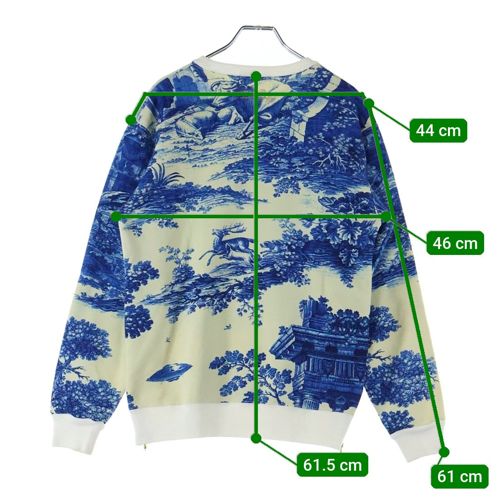 UNDERCOVER(アンダーカバー) 14AW 総柄アートプリント サイドジップ ポリコットン クルーネック スウェット トレーナー ブルー/アイボリー N8811