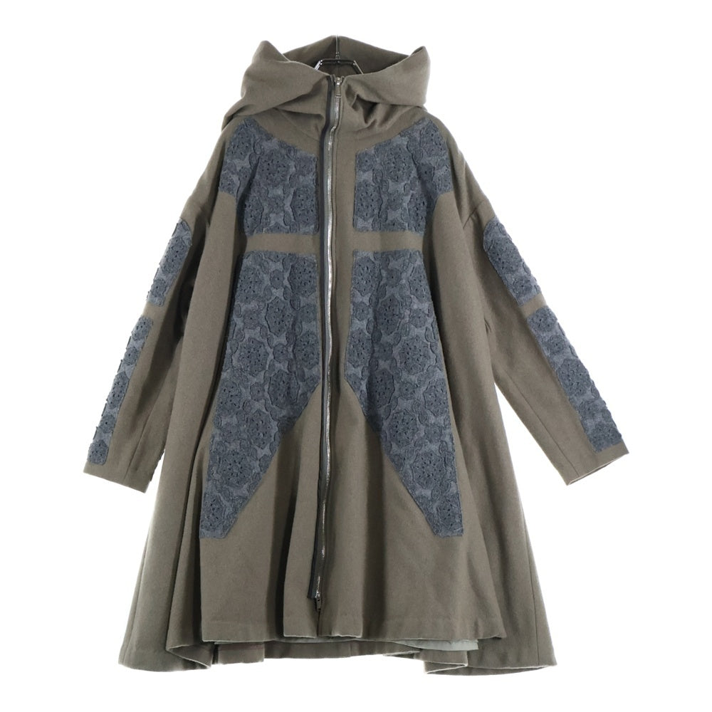 UNDERCOVER(アンダーカバー) 11AW フェルトフラワーパッチデザイン ジップアップ マントコート ベージュ/グレー H1305-1