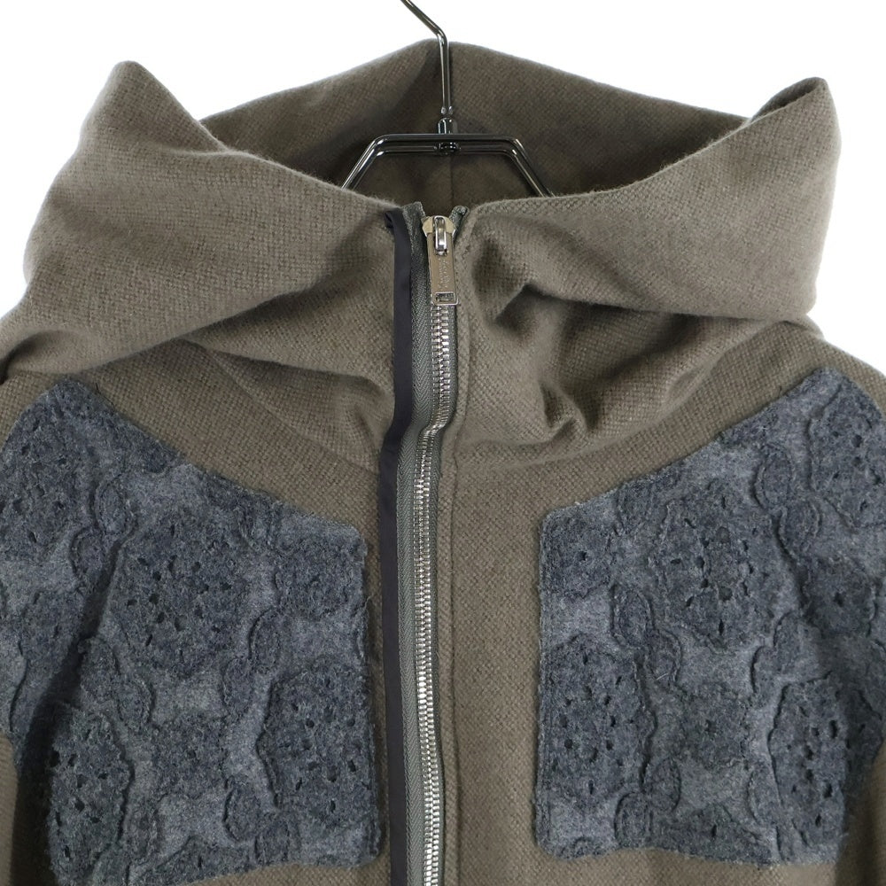 UNDERCOVER(アンダーカバー) 11AW フェルトフラワーパッチデザイン ジップアップ マントコート ベージュ/グレー H1305-1