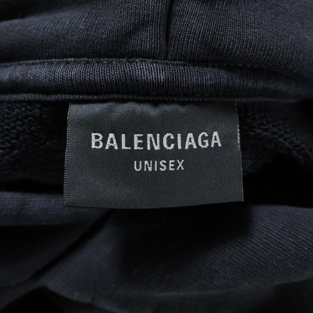 BALENCIAGA(バレンシアガ) 24AW BURNING UNITY LARGE FIT HOODIE ダメージ加工 バーニング アームプリント スウェットプルオーバーパーカー フーディー ブラック 739024 TQVW9