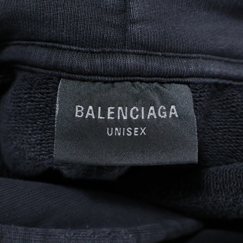 BALENCIAGA(バレンシアガ) 25SS ダメージ加工 ロゴプリント スウェットプルオーバーパーカー フーディー ブラック 803265 TRVS9