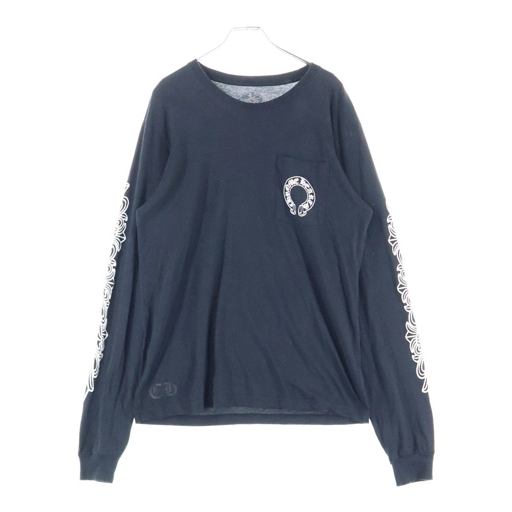 CHROME HEARTS(クロムハーツ) HORSESHOE ARM FLORAL L/S TEE ホースシュー アームフローラル 長袖ポケットTシャツ カットソー ブラック