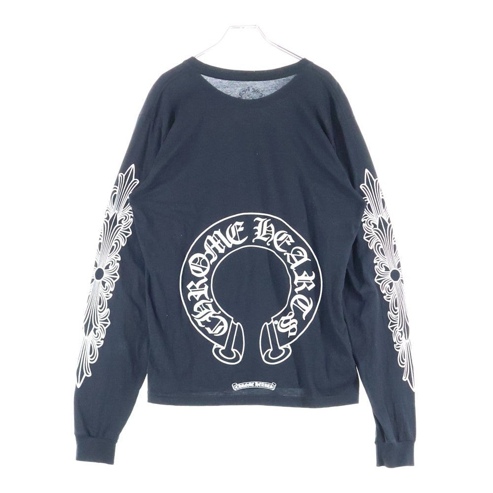 CHROME HEARTS(クロムハーツ) HORSESHOE ARM FLORAL L/S TEE ホースシュー アームフローラル 長袖ポケットTシャツ カットソー ブラック