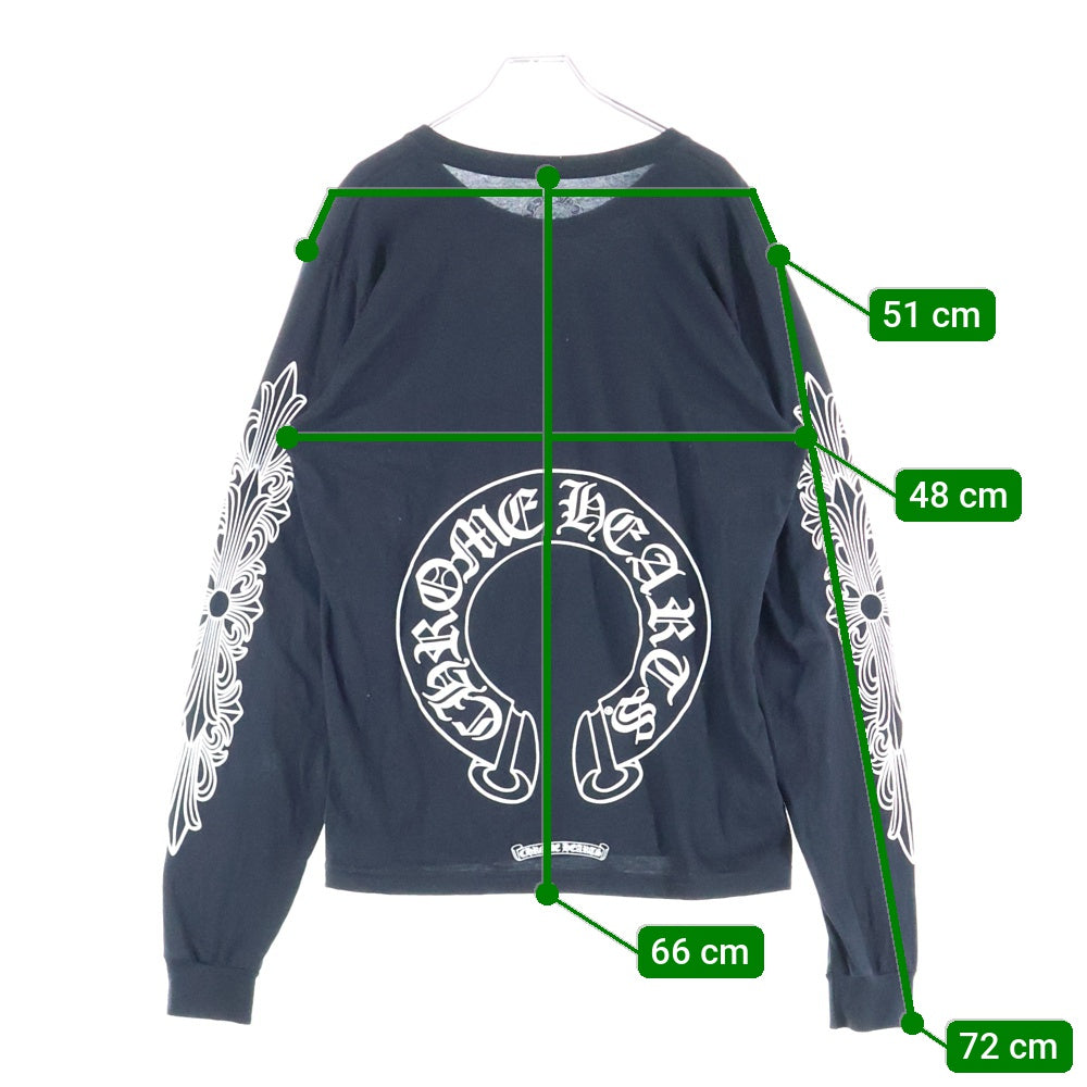 CHROME HEARTS(クロムハーツ) HORSESHOE ARM FLORAL L/S TEE ホースシュー アームフローラル 長袖ポケットTシャツ カットソー ブラック