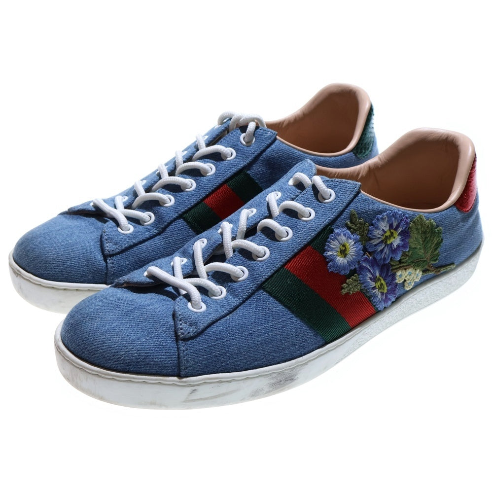 GUCCI(グッチ) フラワー刺繍 デニムローカットスニーカー ブルー 476861