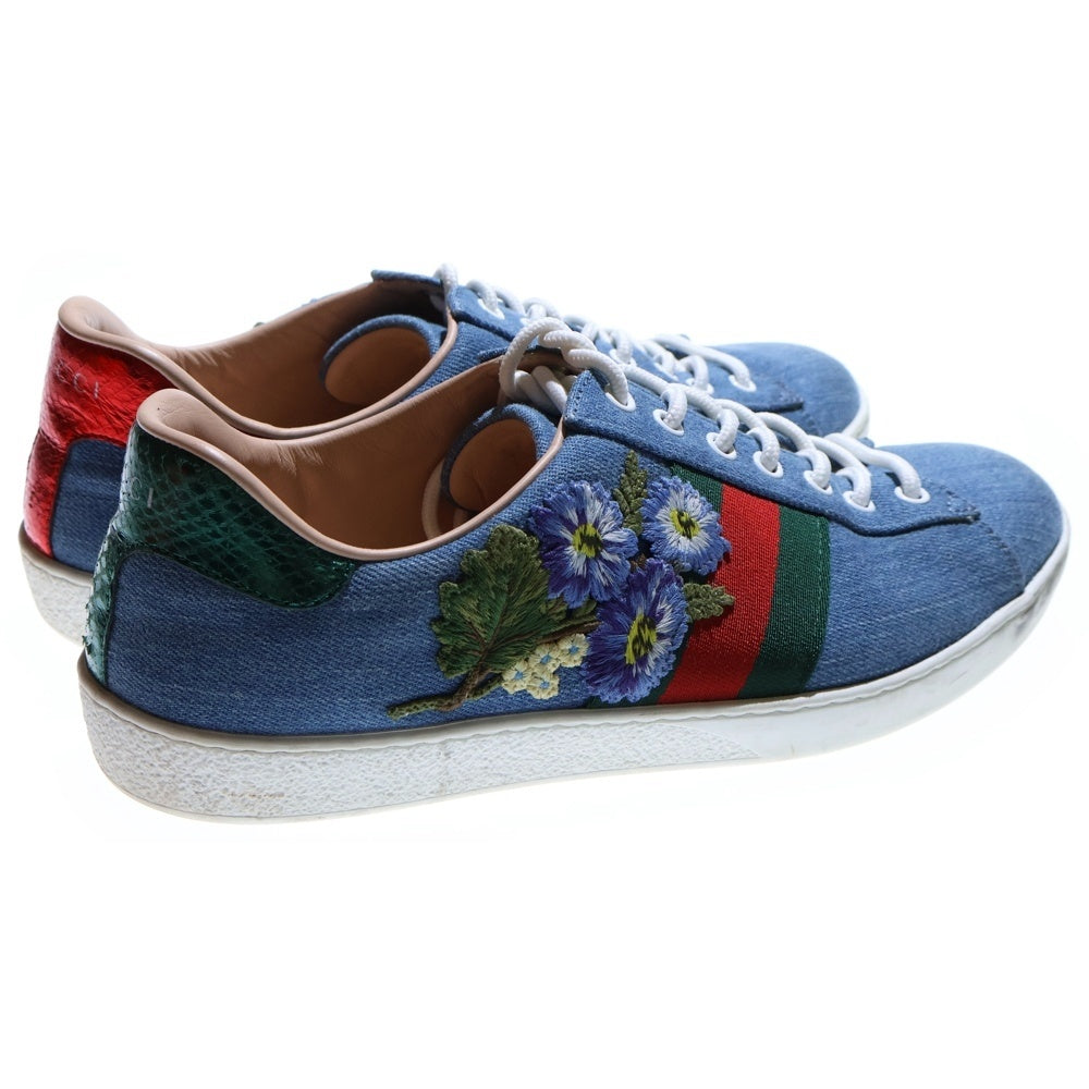 GUCCI(グッチ) フラワー刺繍 デニムローカットスニーカー ブルー 476861