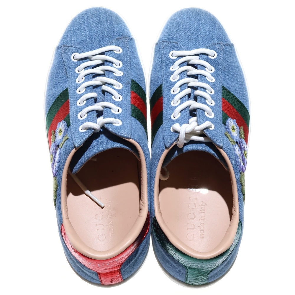 GUCCI(グッチ) フラワー刺繍 デニムローカットスニーカー ブルー 476861