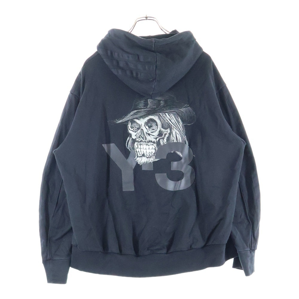 Y-3(ワイスリー) 19SS SKULL HOODIE バックスカルエンブロイダリー サイドライン ジップアップ フーディ スウェット パーカー ブラック DZ4564
