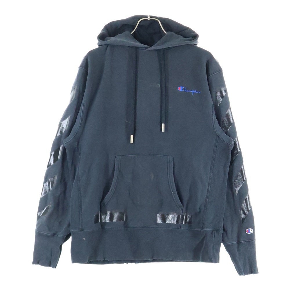OFF-WHITE(オフホワイト) 18SS ×CHAMPION ダブルロゴデザイン アームデザイン ドローストリング フーデッド パーカー スウェット ブラック OMBB027S18875050