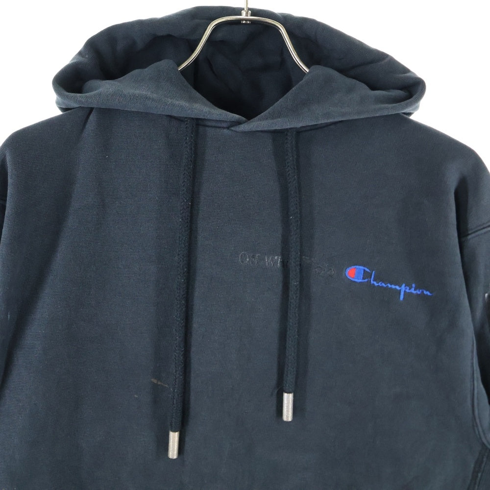 OFF-WHITE(オフホワイト) 18SS ×CHAMPION ダブルロゴデザイン アームデザイン ドローストリング フーデッド パーカー スウェット ブラック OMBB027S18875050