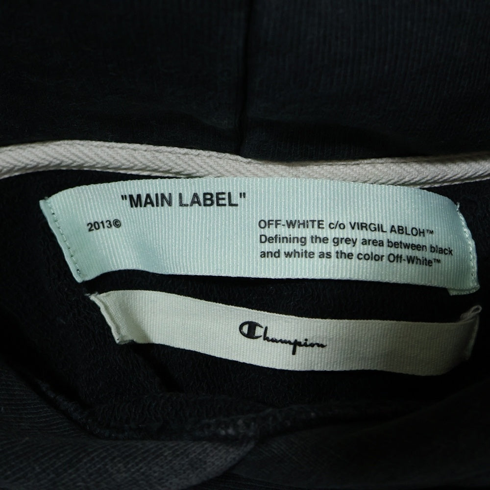 OFF-WHITE(オフホワイト) 18SS ×CHAMPION ダブルロゴデザイン アームデザイン ドローストリング フーデッド パーカー スウェット ブラック OMBB027S18875050