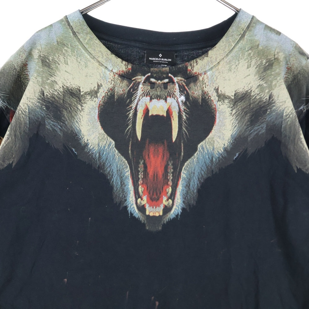 MARCELO BURLON(マルセロバーロン) 両面プリントデザイン クルーネック カットソー 半袖Tシャツ ブラック