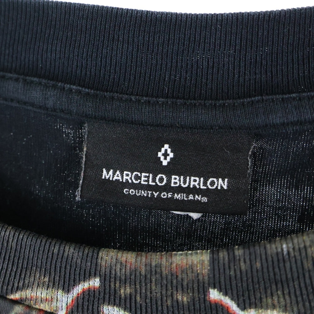 MARCELO BURLON(マルセロバーロン) 両面プリントデザイン クルーネック カットソー 半袖Tシャツ ブラック
