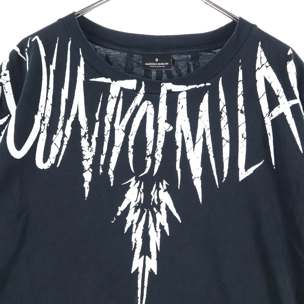 MARCELO BURLON(マルセロバーロン) グリズリーデザイン クルーネック カットソー 半袖Tシャツ ブラック