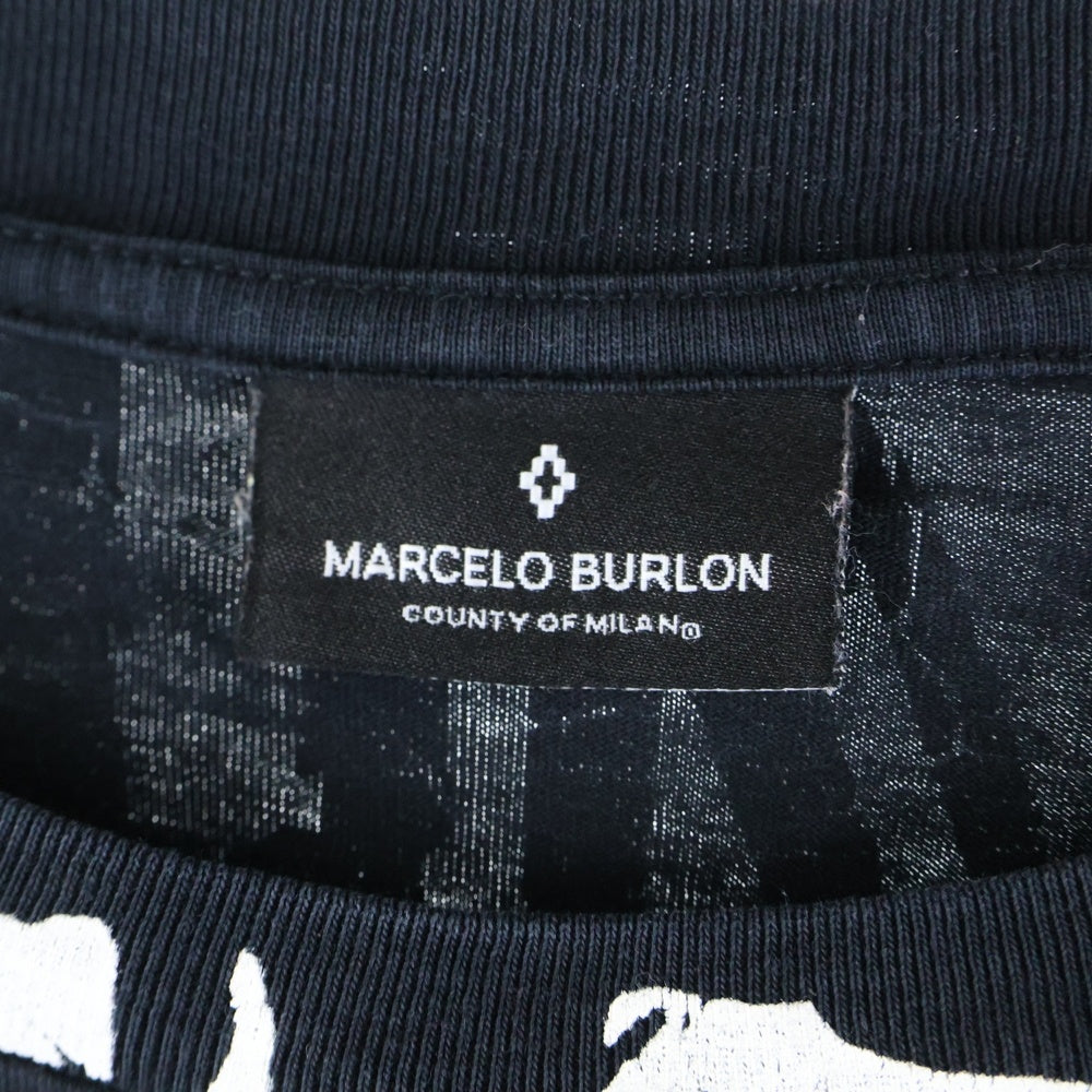 MARCELO BURLON(マルセロバーロン) グリズリーデザイン クルーネック カットソー 半袖Tシャツ ブラック