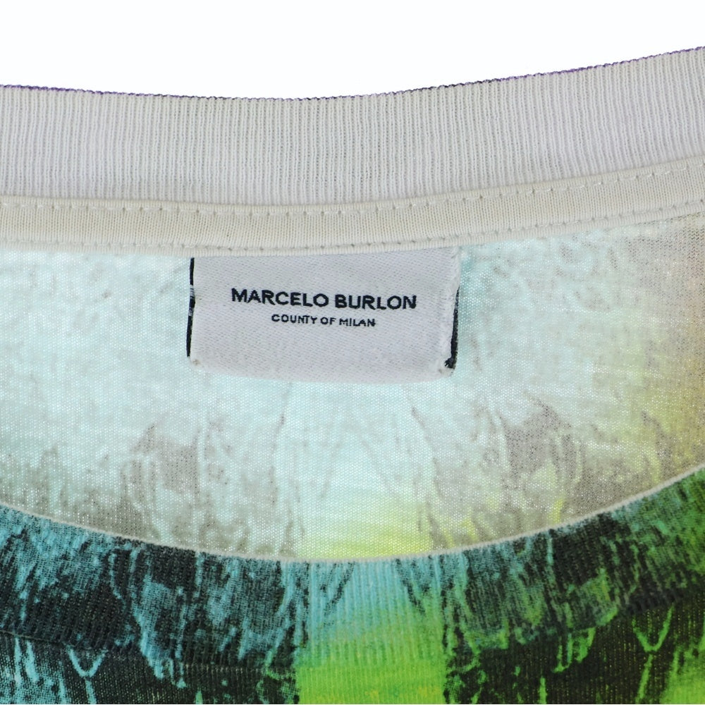 MARCELO BURLON(マルセロバーロン) フェザーモチーフ クルーネック カットソー 半袖Tシャツ ホワイト