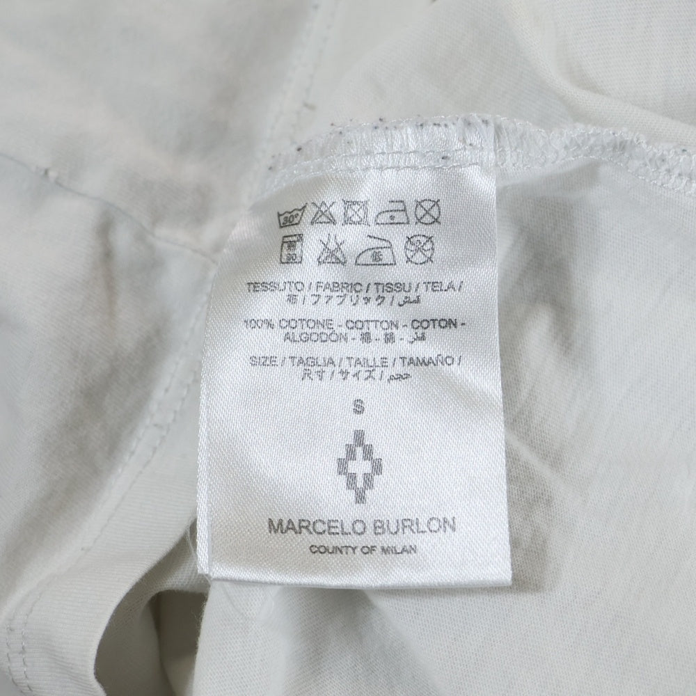 MARCELO BURLON(マルセロバーロン) フェザーモチーフ クルーネック カットソー 半袖Tシャツ ホワイト