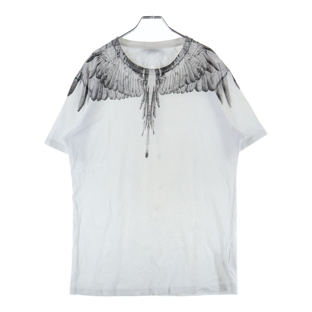 MARCELO BURLON(マルセロバーロン) フェザーモチーフ クルーネック カットソー 半袖Tシャツ ホワイト