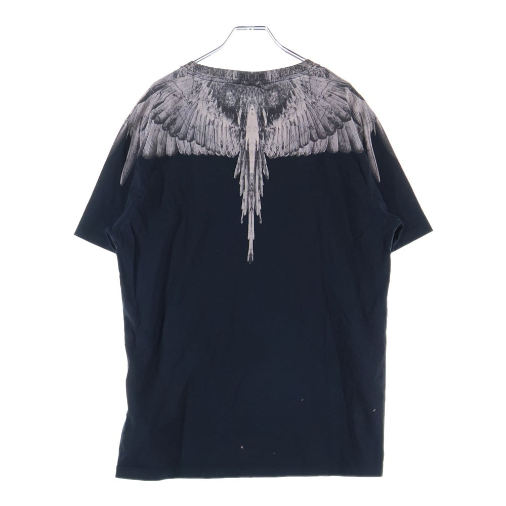 MARCELO BURLON(マルセロバーロン) フェザーモチーフ クルーネック カットソー 半袖Tシャツ ブラック