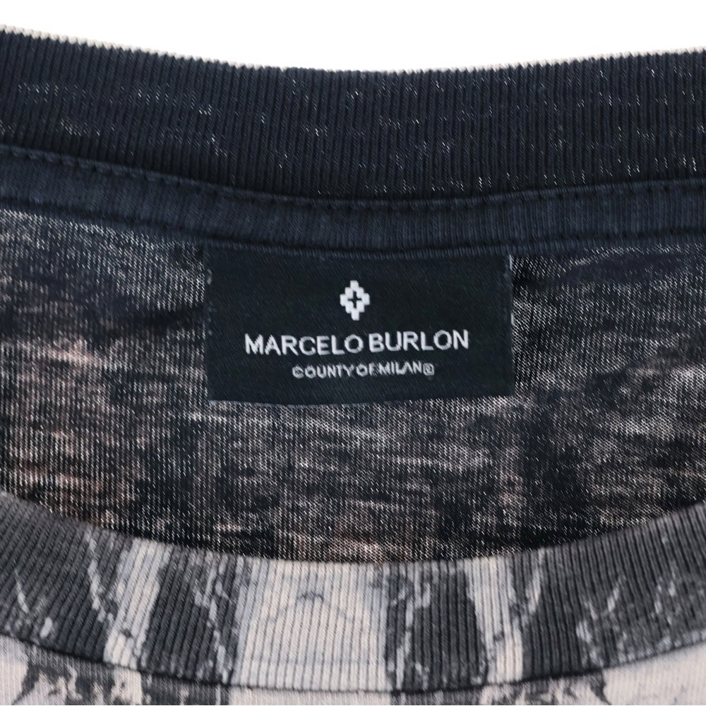 MARCELO BURLON(マルセロバーロン) フェザーモチーフ クルーネック カットソー 半袖Tシャツ ブラック