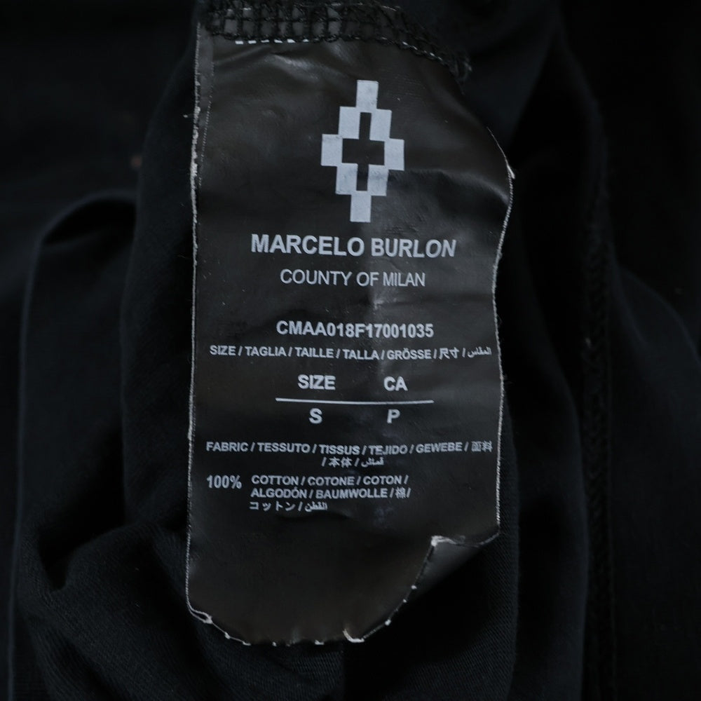 MARCELO BURLON(マルセロバーロン) フェザーモチーフ クルーネック カットソー 半袖Tシャツ ブラック
