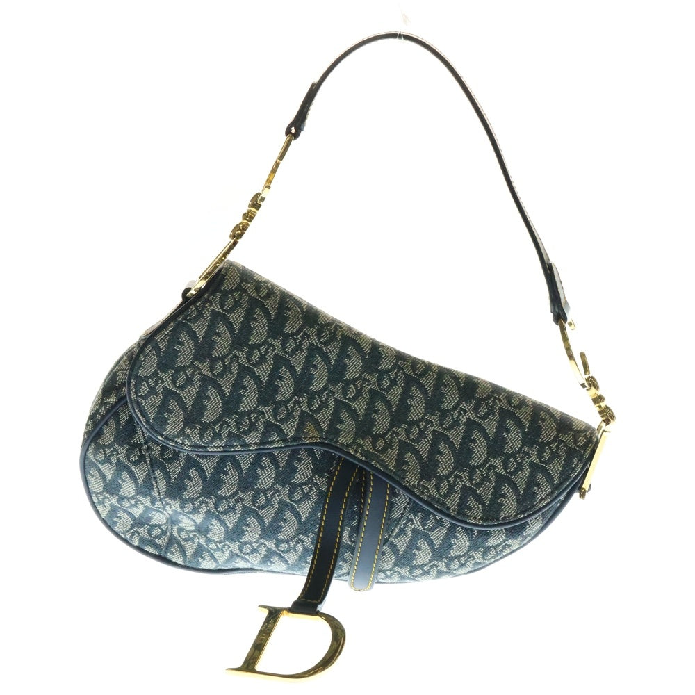Christian Dior(クリスチャンディオール) トロッター サドルバッグ スカーフ柄 ワンショルダーバッグ ハンドバッグ ゴールド金具 ネイビー キャンバス