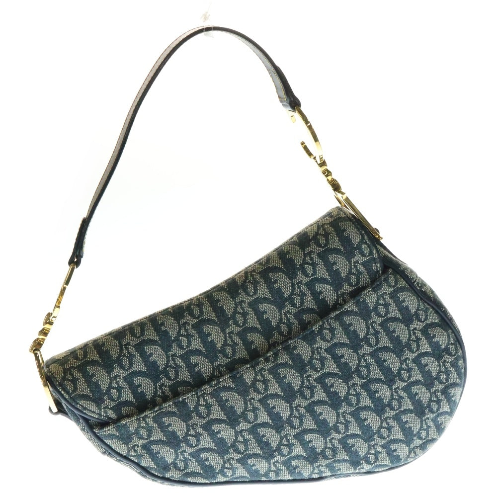 Christian Dior(クリスチャンディオール) トロッター サドルバッグ スカーフ柄 ワンショルダーバッグ ハンドバッグ ゴールド金具 ネイビー キャンバス