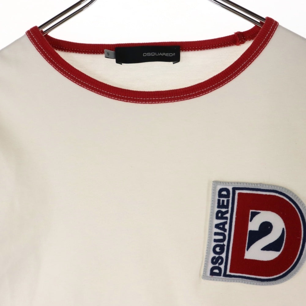 DSQUARED2(ディースクエアード) ロゴワッペン リンガー 半袖Tシャツ カットソー ホワイト/レッド
