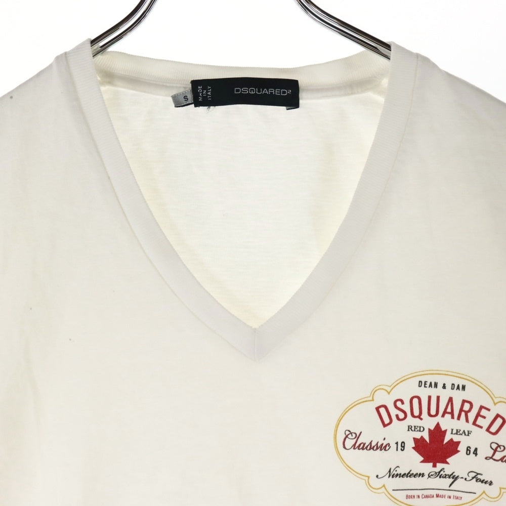DSQUARED2(ディースクエアード) ロゴプリント Vネック 半袖Tシャツ カットソー ホワイト