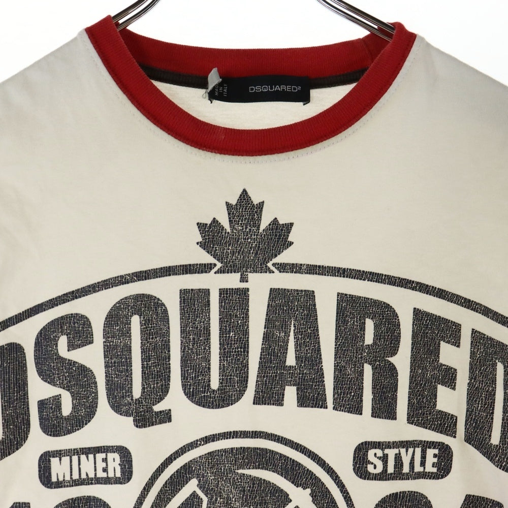 DSQUARED2(ディースクエアード) フロントロゴプリント リンガー 半袖Tシャツ カットソー ホワイト/ブラック