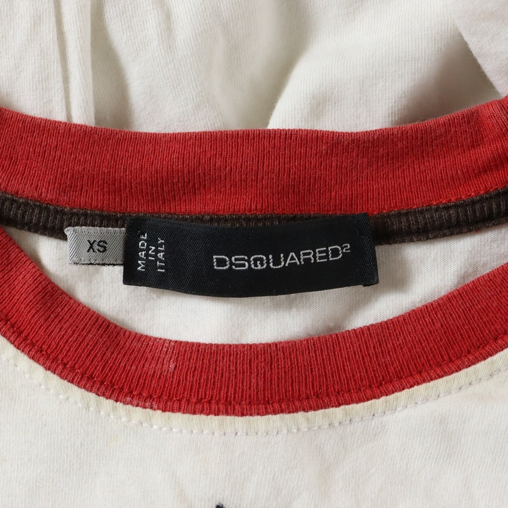 DSQUARED2(ディースクエアード) フロントロゴプリント リンガー 半袖Tシャツ カットソー ホワイト/ブラック