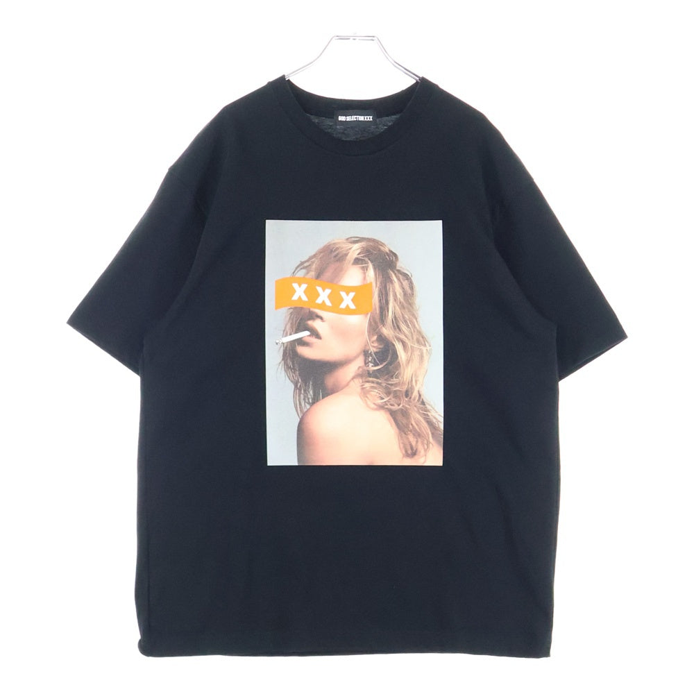 GOD SELECTION XXX(ゴッドセレクショントリプルエックス) 名古屋限定 Kate Moss Tee ケイトモス プリント クルーネック 半袖Tシャツ カットソー ブラック/オレンジ